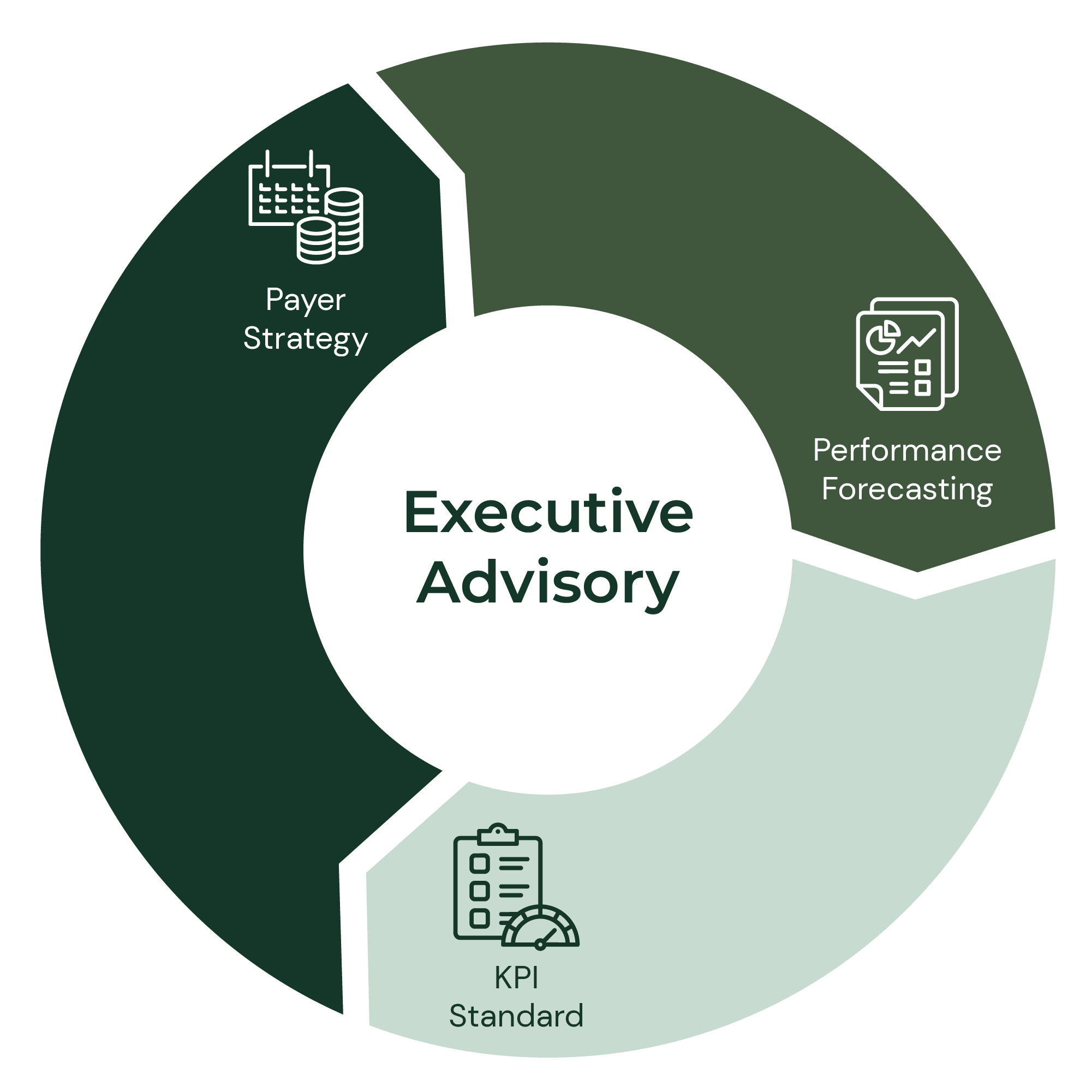 Strategic revenue cycle management wheel showing executive advisory and operations